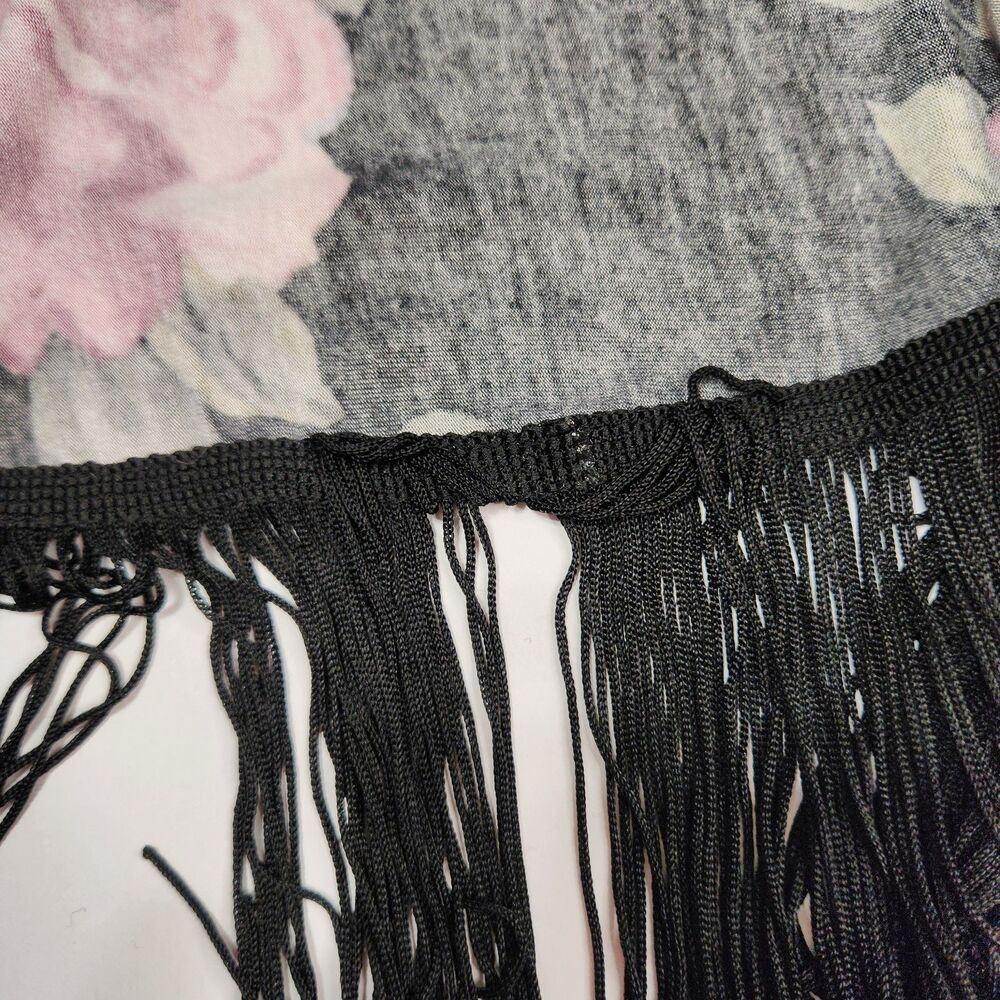 Sweet Rain Open Front Cardigan Womens M Boho Fringe Floral Kimono Black Pink - Picture 10 of 10